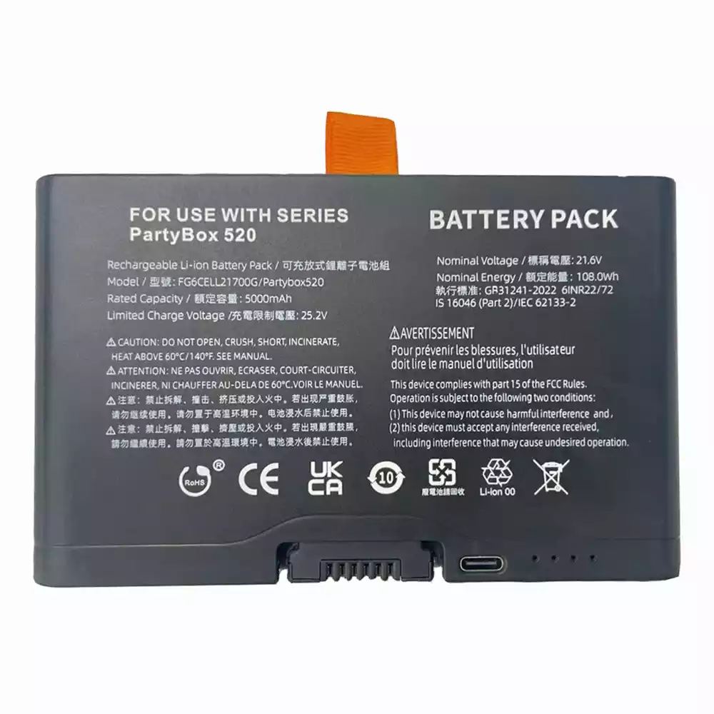 音箱 電池 適用於 JBL PartyBox 520,FG6CELL21700G