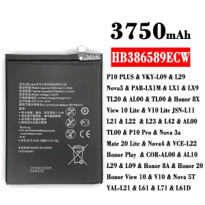 全新電池 HB386589ECW 適用於 HUAWEI P10 PLUS /Nova3 / Honor 8X / View 10 Lite / P10 Pro / Nova 3a / Mate 20 Lite / Nova4 / Honor 8A / Honor 20 / Honor View 10 / Nova 5T