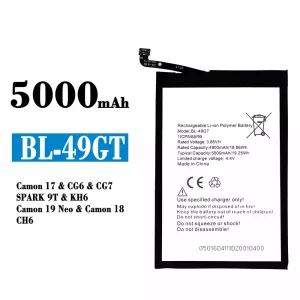 全新電池 BL-49GT 適用於 Tecno Camon 17 1 CG6 / CG7 / SPARK 9T / KH6 / Camon 19 Neo / Camon 18 /CH6