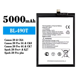 全新電池 BL-49OT 適用於 Tecno Camon 20 / Camon 20 Pro 5G  / Camon 20 Pro 4G / Spark 20 Pro+ / Spark 20 Pro plus