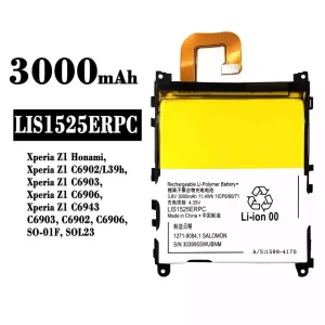 全新電池 LIS1525ERPC 適用於 Sony Xperia Z1 Honami, Xperia Z1 C6902 C6903 C6906 C6943 SO-01F SOL23