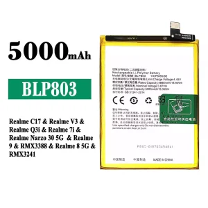 全新電池 BLP803 適用於 OPPO Realme C17 / Realme V3 / Realme Q3i / Realme 7i / Realme Narzo 30 5G / Realme 9 / Realme 8 5G