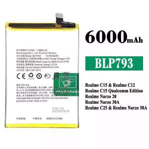 全新電池 BLP793 適用於 OPPO Realme C15 / Realme C12 / Realme C25 / Realme Narzo 20 / Realme Narzo 30A / Realme Narzo 50A