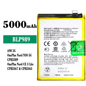 全新電池 BLP989 適用於 OPPO A98 5G /OnePlus Nord N30 5G /OnePlus Nord CE 3 Lite