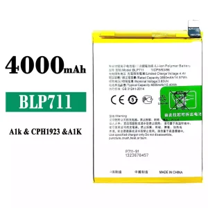 全新電池 BLP711 適用於 OPPO A1K