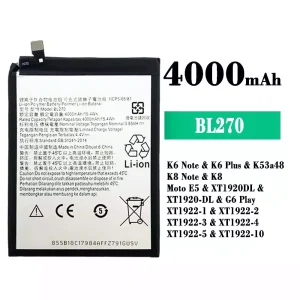 全新電池 BL270 適用於 Lenovo K6 Note / K6 Plus / K8 Note / Moto E5 / G6 Play