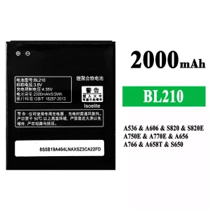 全新電池 BL210 適用於 Lenovo A536/A606/S820/S820E/A750E/A770E/A656/A766/A658T/S650
