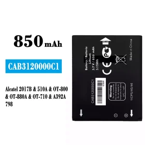全新電池 CAB3120000C1 適用於 Alcatel 2017B/510A/798/OT-800/OT-880A/OT-710/A392A