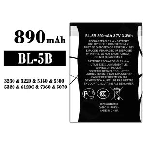 全新電池 BL-5B 適用於 Nokia 3230/3220/5140/5300/5320/7360/6120C/5070